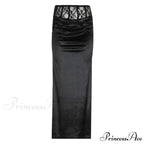 Goth Dark Elegant Mall Gothic Velvet Trumpet Y2k Partywear Lace Patchwork Sexy Long Skirt