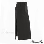 Goth Dark Streetwear Black Y2k Cargo Midi Grunge Gothic Split Sexy High Waist Skirt