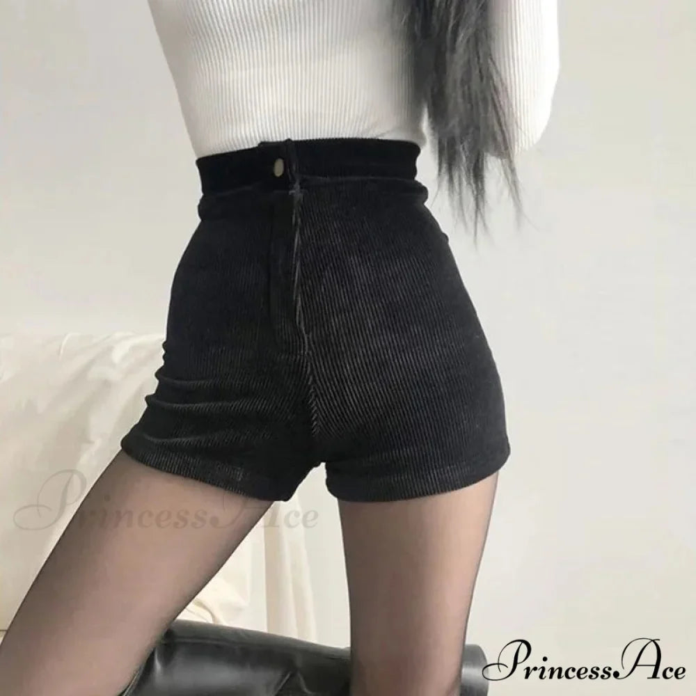 Goth High Waist Spring Autumn Fashion Tight Sexy Stretch Y2K Corduroy Casual Pants Short