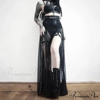 Goth Mesh Perspective Side Slit Lace Up Dark Aesthetical Summer Skirt