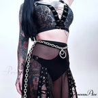 Goth Mesh Perspective Side Slit Lace Up Dark Aesthetical Summer Skirt