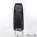 Goth Mesh Perspective Side Slit Lace Up Dark Aesthetical Summer Skirt