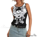 Goth Tank Fairy Grunge Skull Print Hollow-Out Sleeveless Summer Running Crop Top