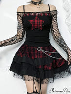 Goth Y2K Pentagram Patchwork Cyber Punk Crop Top