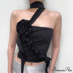Gothic Backless Aesthetic Flower Ruffles Off Shoulder Crop Top