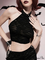 Gothic Coquette Sexy Hollow Out Summer Club Halter Crop Top