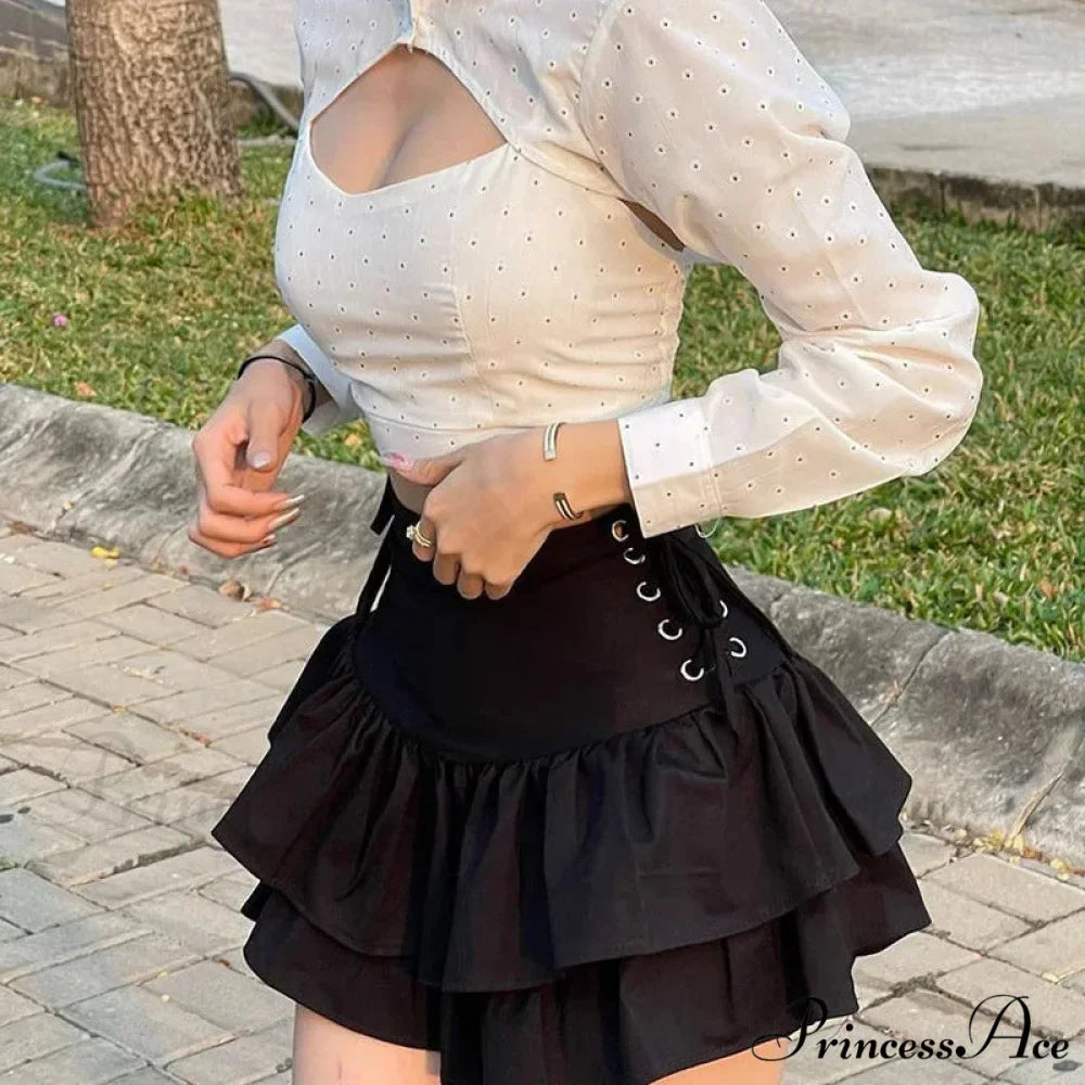 Gothic Cute Lolita Cake Mini Japanese Harajuku Girls Sweet Lace Plaid High Waist Pleated Goth Dark Skirt