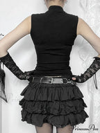 Gothic Dark Cross Mesh Patchwork See Through Grunge Alternative Crop Top