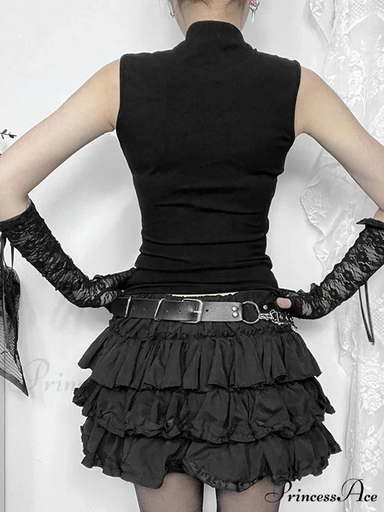 Gothic Dark Cross Mesh Patchwork See Through Grunge Alternative Crop Top