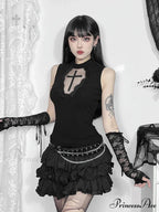 Gothic Dark Cross Mesh Patchwork See Through Grunge Alternative Crop Top