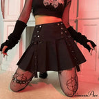 Gothic Diablo Harajuku Personality Spice Rivet Metal Buckle Streamer Low Waist A Version Short Pleated Skirt