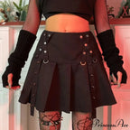 Gothic Diablo Harajuku Personality Spice Rivet Metal Buckle Streamer Low Waist A Version Short Pleated Skirt