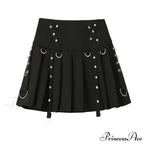 Gothic Diablo Harajuku Personality Spice Rivet Metal Buckle Streamer Low Waist A Version Short Pleated Skirt