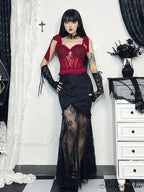 Gothic Floral Lace Mesh Corset V Neck Adjustable Strap Camisole Crop Top