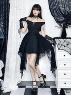 Gothic Folds Corsets A-Line Black Off Shoulder Ball Gown Women Grunge Vintage Aesthetic Harajuku Partywear Dress