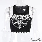 Gothic Grunge Knitted Punk Black Goat Print Crop Top