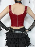 Gothic Grunge Punk Cross Leather Corset Crop Top