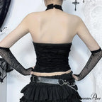 Gothic Halter Cyberpunk Y2K Backless Ring Bodycon Harajuku Basic Sexy Crop Top