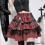 Gothic Harajuku Girls Plaid Pleated Sweet Lace Kawaii Y2k Costume Skirt