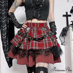 Gothic Harajuku Girls Plaid Pleated Sweet Lace Kawaii Y2k Costume Skirt