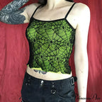 Gothic High Street Sexy Mesh Lace Backless Ruffle Sleeveless Crop Top