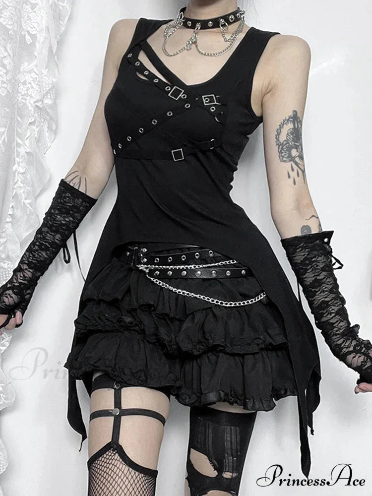 Gothic Irregular Harajuku Y2K Sleeveless Crop Top