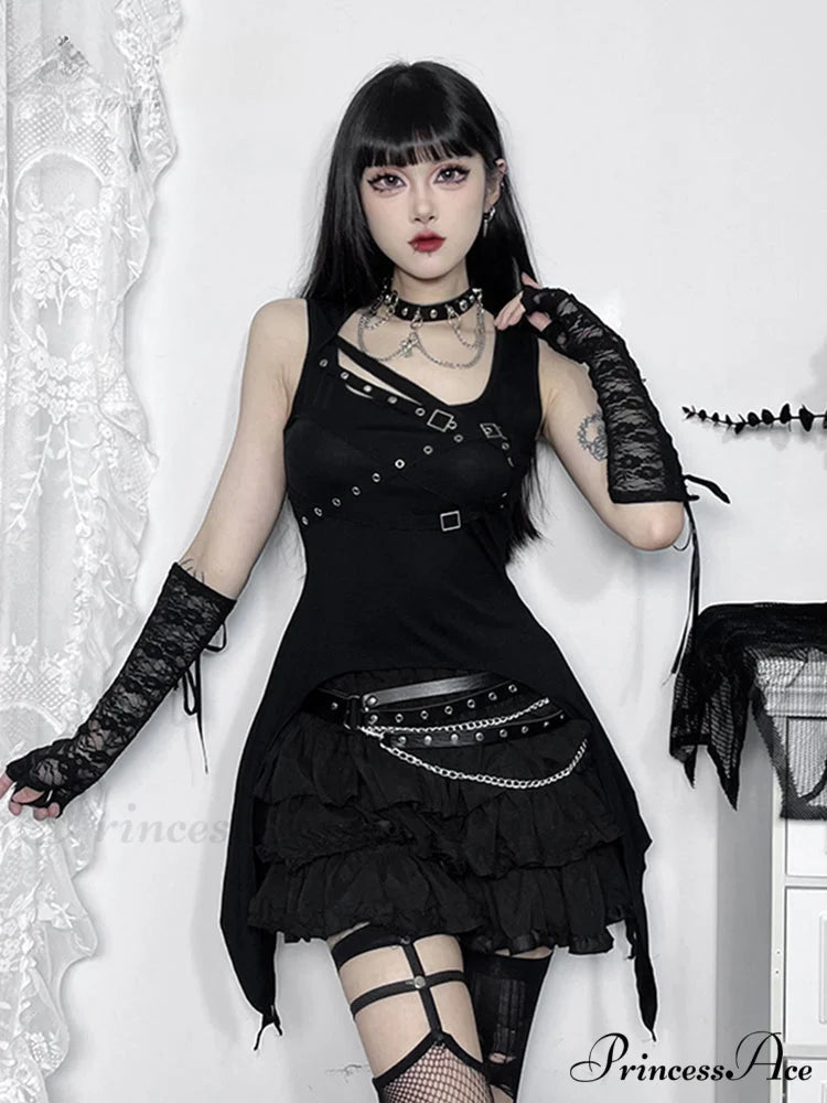 Gothic Irregular Harajuku Y2K Sleeveless Crop Top