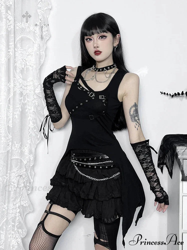 Gothic Irregular Harajuku Y2K Sleeveless Crop Top