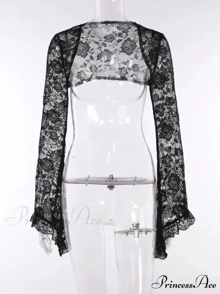 Gothic Lace Harajuku Y2K Spaghetti Strap Bodycon Flare Sleeve Backless E-Girls Dress