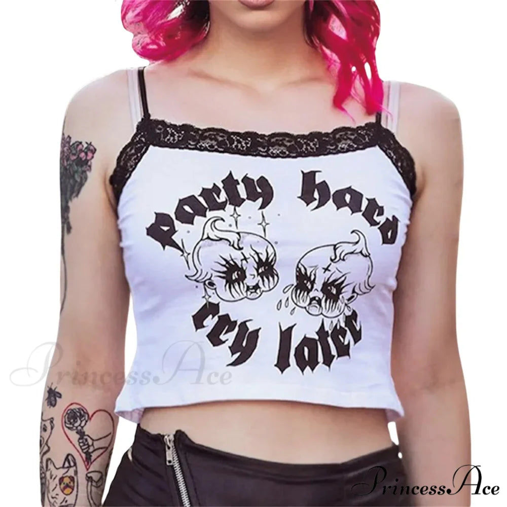 Gothic Lace Trim U-neck Exposed Navel Crop Top