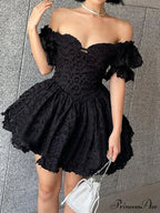 Gothic Lolita Women's Vintage High Waist Black Ball Gown Goth Puff Sleeve V-neck Dress