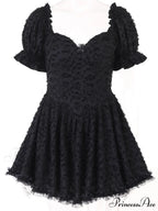Gothic Lolita Women's Vintage High Waist Black Ball Gown Goth Puff Sleeve V-neck Dress