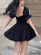 Gothic Lolita Women's Vintage High Waist Black Ball Gown Goth Puff Sleeve V-neck Dress