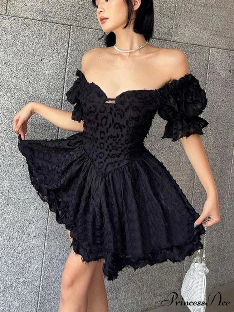Gothic Lolita Women's Vintage High Waist Black Ball Gown Goth Puff Sleeve V-neck Dress