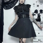 Gothic Mall Harajuku E Girl Mesh Patchwork Black Slim A Line Sexy Party Grunge Streetwear Dress