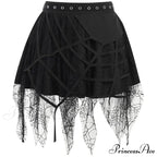 Gothic Mini Y2K Harajuku Spider Web Patchwork Lace Tassel Dark Academy Street Woman With Belt Fairy Grunge Skirt
