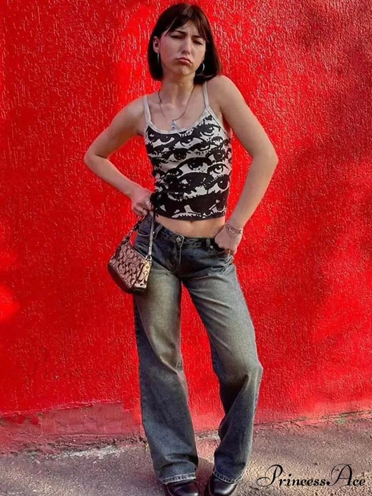 Gothic Portrait Print Aesthetic Y2K Harajuku Short Sleeve White Crop Top