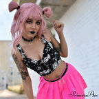 Gothic Print Sexy Backless Y2K Punk Zip Up Corset Crop Top