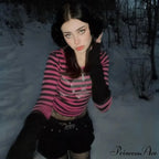 Gothic Punk Dark Academia Rhinestone Skull Striped Crop Top