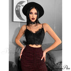 Gothic Punk Sexy Fairy Grunge V-neck Dark Lace Crop Top