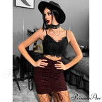 Gothic Punk Sexy Fairy Grunge V-neck Dark Lace Crop Top