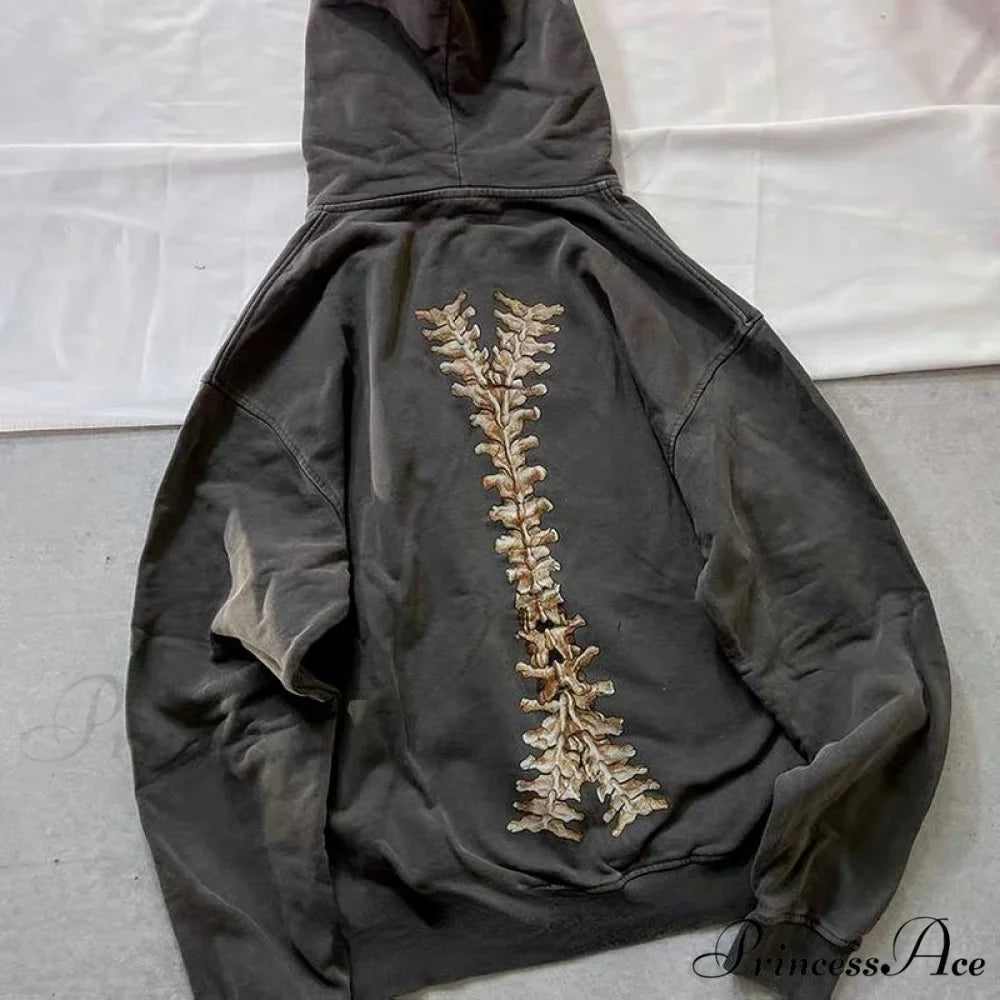 Gothic Punk Skeleton Print Hoody Jacket