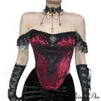Gothic Punk Victorian Patchwork Ruched Lace Tube Bustier Crop Top