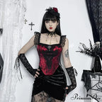 Gothic Punk Victorian Patchwork Ruched Lace Tube Bustier Crop Top