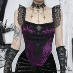 Gothic Punk Victorian Patchwork Ruched Lace Tube Bustier Crop Top