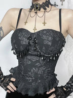 Gothic Retro Sexy Grunge Jacquard Bead Pendant Backless Crop Top