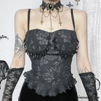 Gothic Retro Sexy Grunge Jacquard Bead Pendant Backless Crop Top