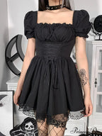 Gothic Sexy Black Y2K Harajuku Vintage Lolita Backless Mini Women Aesthetic Punk High Waist Party Dress