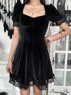 Gothic Sexy Black Y2K Harajuku Vintage Lolita Backless Mini Women Aesthetic Punk High Waist Party Dress