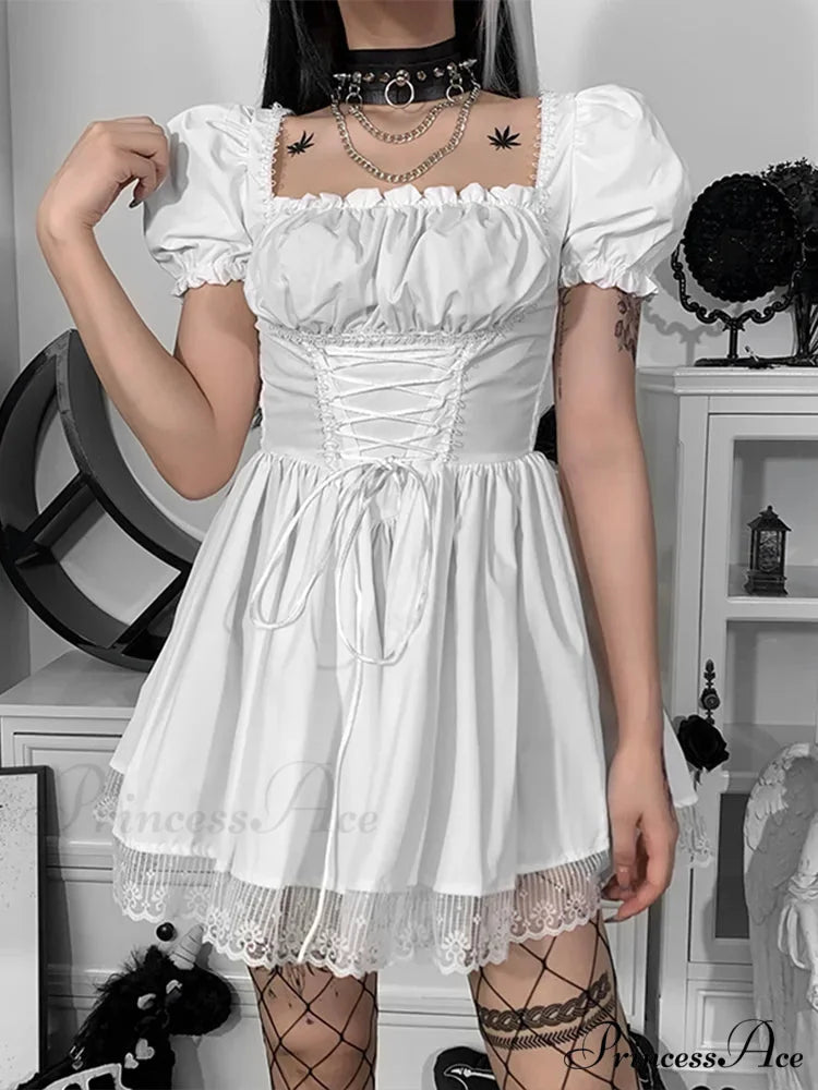 Gothic Sexy Black Y2K Harajuku Vintage Lolita Backless Mini Women Aesthetic Punk High Waist Party Dress